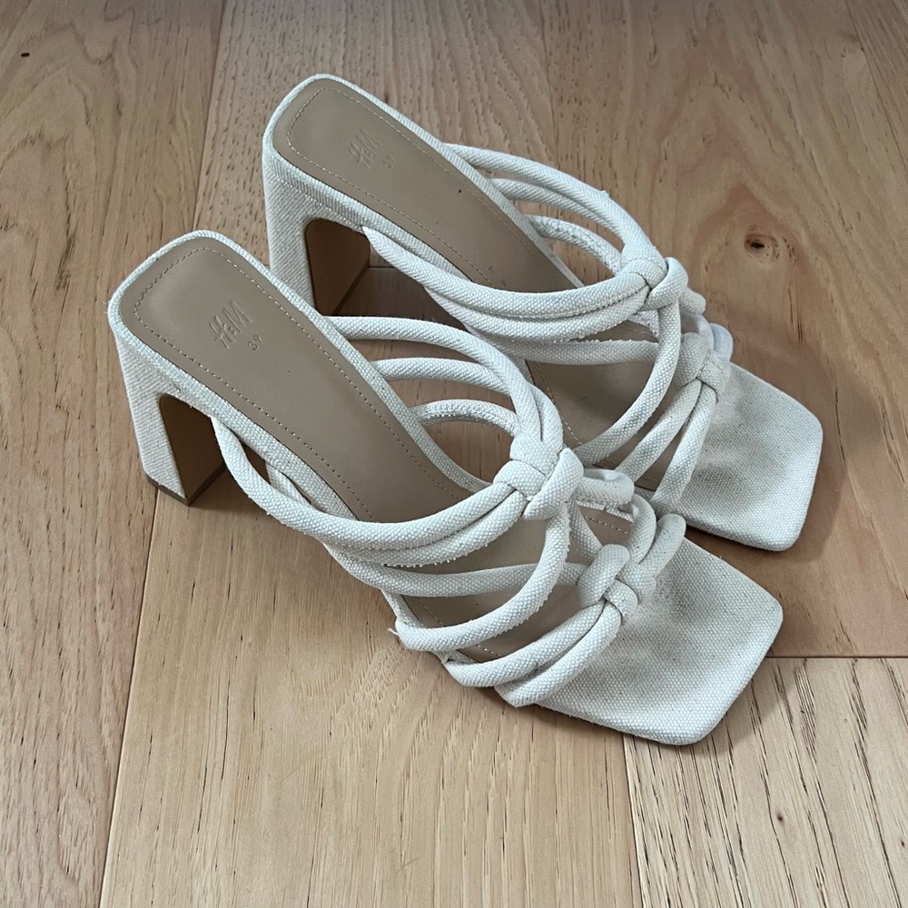 Knotted Macrame Slip-On Heeled Sandals